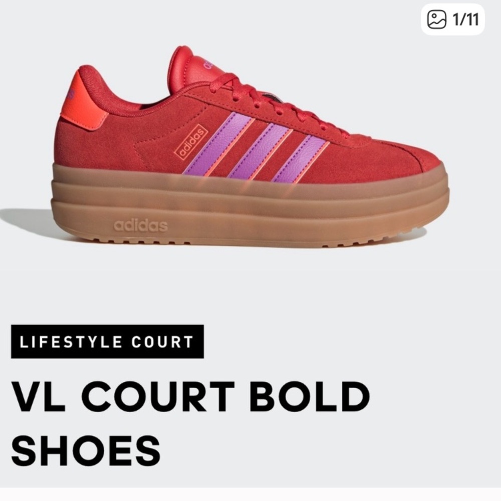 Adidas VL court bold red women’s sz 6 platform